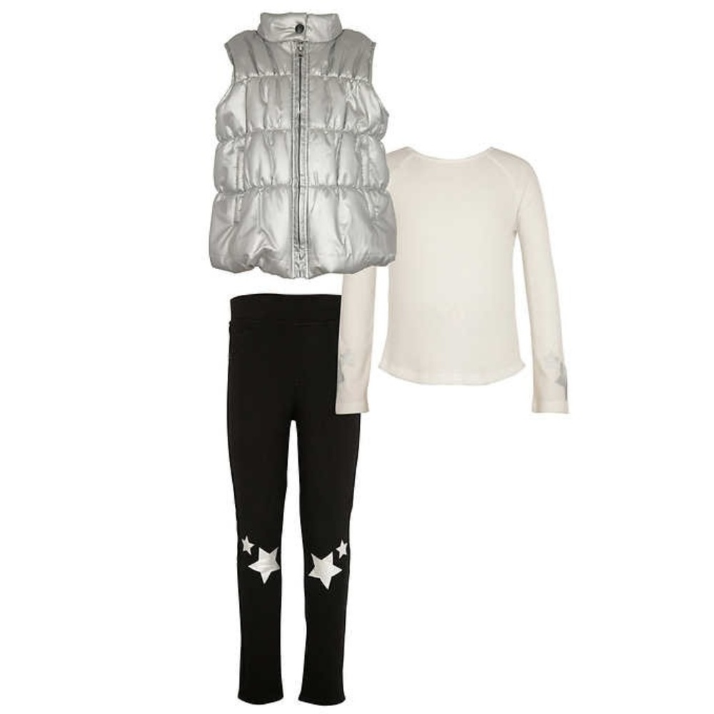 NWT Girl’s 3pc Set, Silver Vest/Star Pants/ Shirt